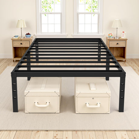 TUYOHW Twin Bed Frame with 18 Inch Tall Underbed Storage Space, Metal Bed Frame with Max 2000LBS Heavy Duty Metal Slat Support, DIY Headboard Holes, No Box Spring Needed, Easy Assembly, Black TUYOHW