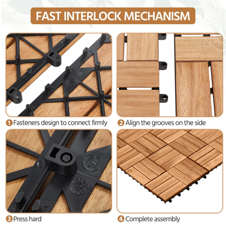 Yaheetech 10pcs Hardwood Interlocking Patio Deck Tiles Acacia Waterproof Wood Flooring Tiles for Patio Garden Poolside, 12'' x12'' Indoor Outdoor Use All Weather Yaheetech