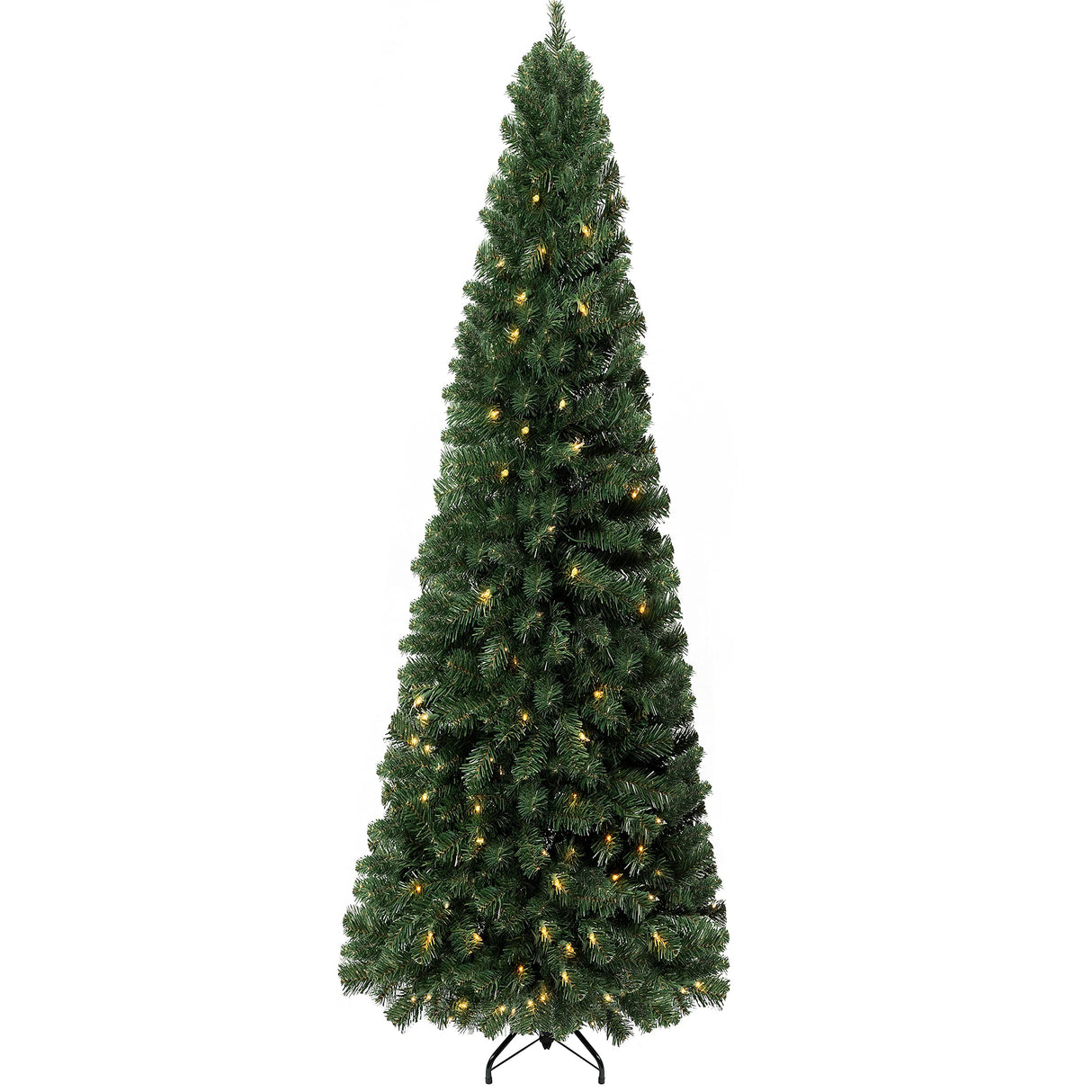 Vienna 9ft Prelit Slim Artificial Christmas Tree with 1455 Branch Tips, 500 Warm Lights and Metal Stand, 37" Wide Realistic Skinny Pencil Christmas Tree with Lights by Naomi Home Naomi Home