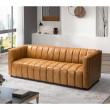 HULALA HOME 83" Genuine Leather Sofa, Sofa Leather for Living Room, 3 Seater Sofa Couch Top Layer Leather Large Sofa Furniture with Channel Tufted Seat Back & Square Arms (Camel) HULALA HOME