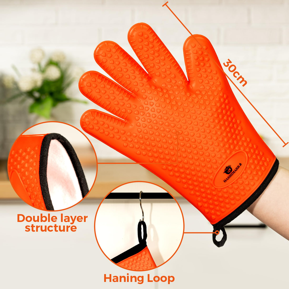 Heat-Resistant BBQ Gloves – Non-Slip Silicone Grip, Waterproof, Perfect for Grilling, Baking, & Smoking – High Heat Protection up to 500°F HASHIMARK