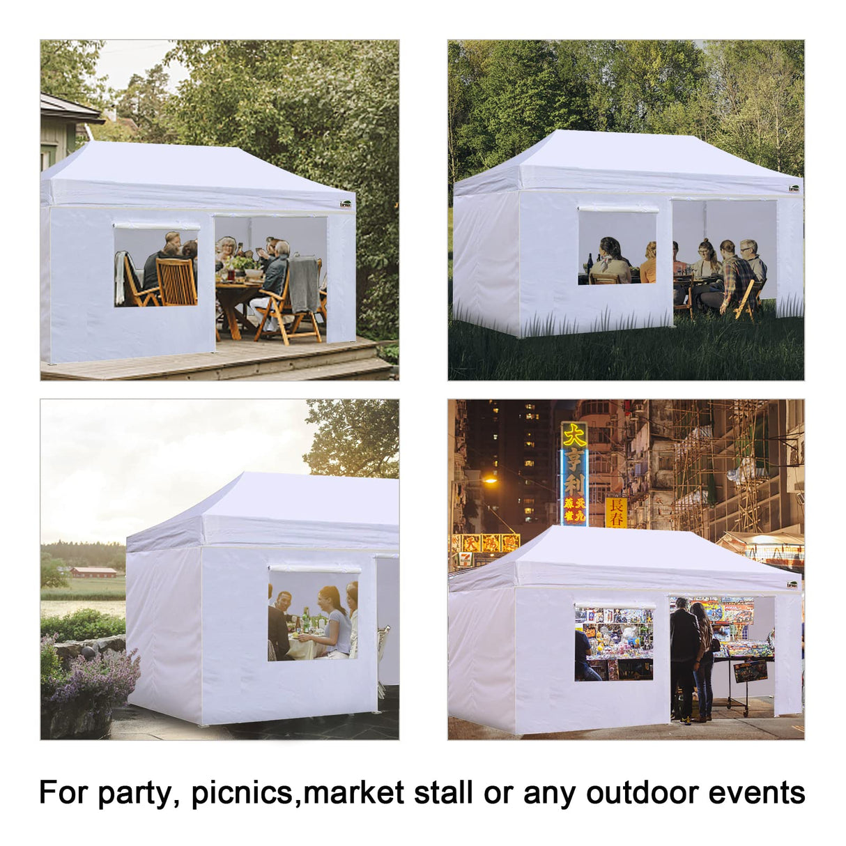 Eurmax USA Full Zippered Walls for 10 x 20 Easy Pop Up Canopy Tent,Enclosure Sidewall Kit with Roller Up Mesh Window and Door 4 Walls ONLY,NOT Including Frame and Top（White） Eurmax