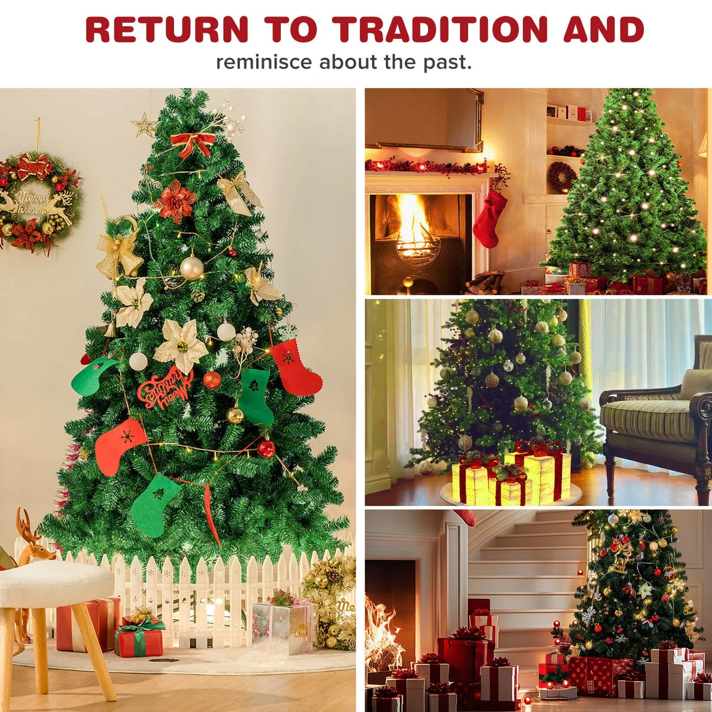 GTPLAYER 6.5ft Christmas Tree Artificial Xmas Tree with 200 Warm LED Lights & 1000 Branch Tip, Premium Pine Tree Party Decorations for Home, Foldable Stand, Easy Assembly