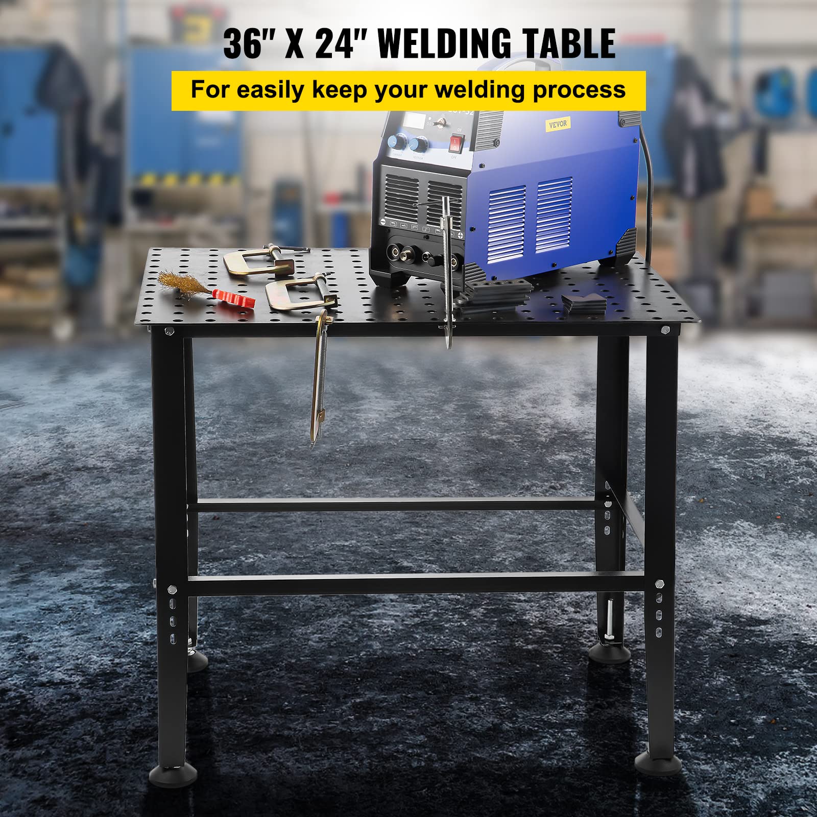 VEVOR Welding Table, 36" x 24" Adjustable Workbench, 0.12" Thick Industrial Workbench, 600lb Load Capacity Metal Workbench, Heavy Duty Carbon Steel Welding Table, Gray Steel Work Table w/Acce - WoodArtSupply