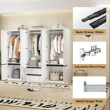 LABROSKIA Wardrobe Closet with 6 Doors: 75" White Armoire with 2 Drawers, Wooden Wardrobe for Hanging Clothes, Tall Storage Cabinet with Shelves and Hanging Rod LABROSKIA