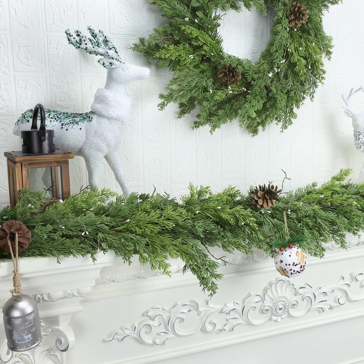 Artgar 6 Ft Christmas Garland - Cedar Garland - Cypress Garland with Pine Cone - Real Touch Pine Garland - Garland Christmas Decorations for Home Dining Table Mantel Porch Winter Christmas Decor Artgar