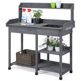 Yaheetech Outdoor Potting Bench Table Potters Benches Garden Workstation for Horticulture with Drawer/Adjustable Shelf Rack/Removable Sink/Hooks/Pads, Gray Yaheetech