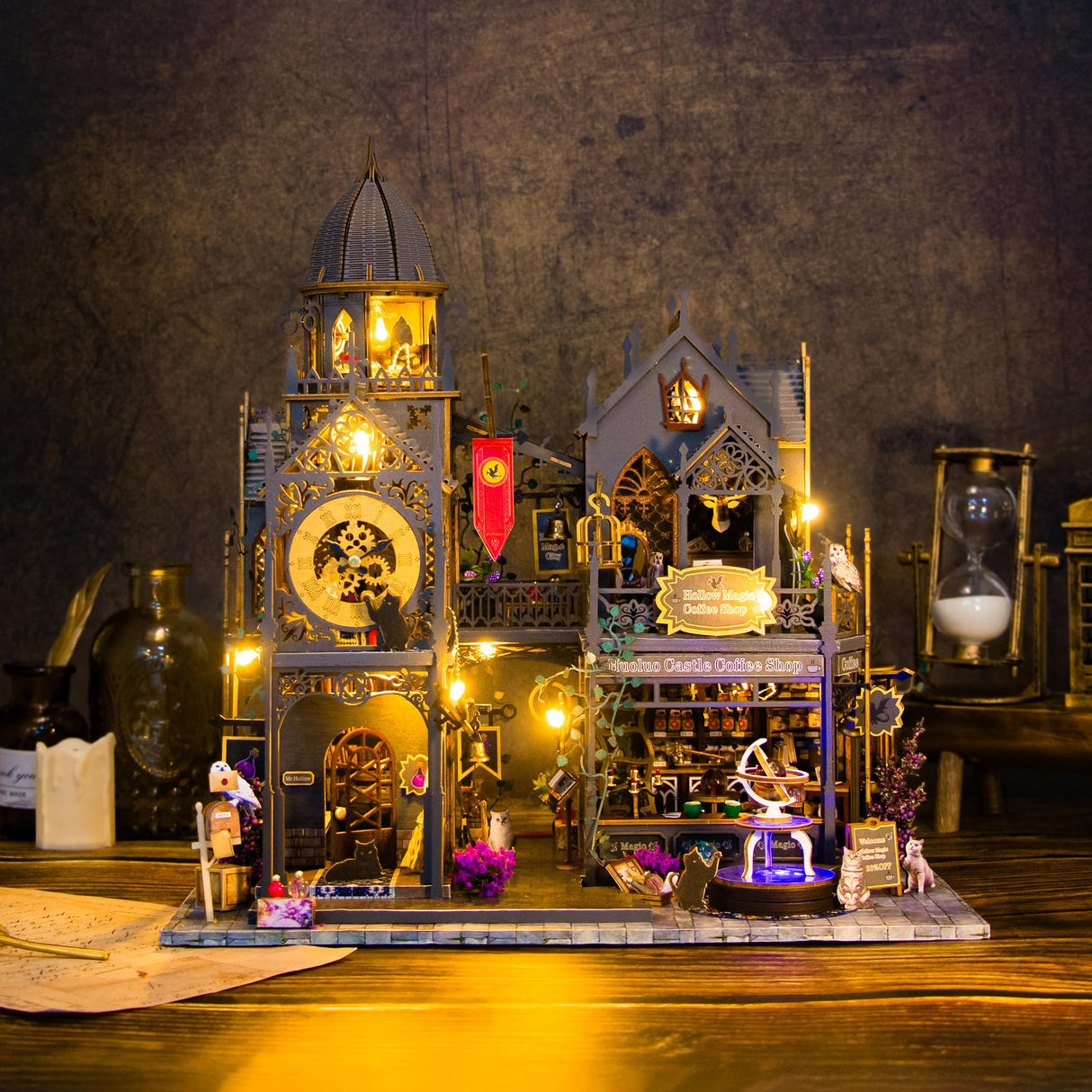 PANZIYU DIY Miniature House Kit, Dollhouse for Adults to Build, Birthday/Christmas Day Gift for Family and Friends, Magic Castle, Haunted Dollhouse, Prefab Tiny Home with LED Lights(Huoluo Castle) PANZIYU