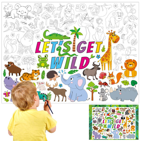 Jungle Safari Animals Giant Coloring Poster for Kids Wild Tropical Life Crafts Activity Wall Doodle Art Coloring Paper Poster Banner for Home School Classroom Party Supplies Gifts Goodie Bag Decor MoShining