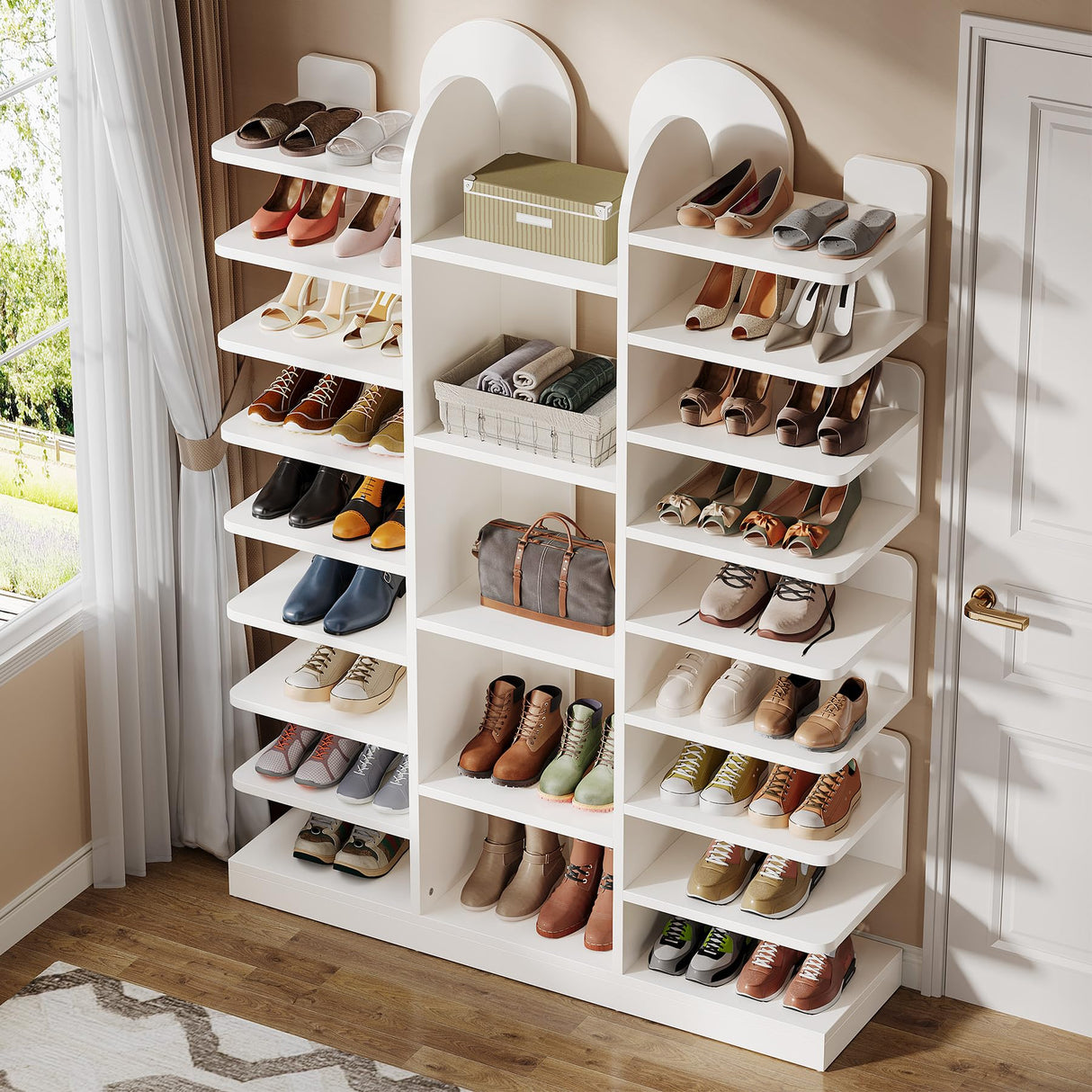 Tribesigns 13-Tier Shoe Rack, Freestanding Tall Entryway Shoe Organizer with Open Shelves, 40 Pairs Wide Wooden Shoe Shelf Shoe Storage Cabinet for Entryway, Living Room, White Tribesigns