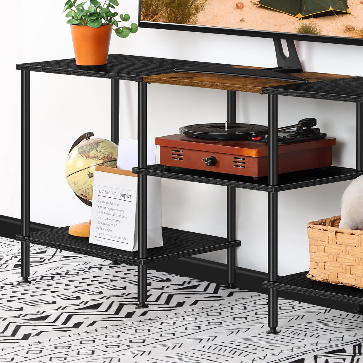 50 Inch TV Stands for Living Room Black Entertainment Center with Storage for 50 43 40 32 Inch TV Console Table for Bedroom Office Luplom