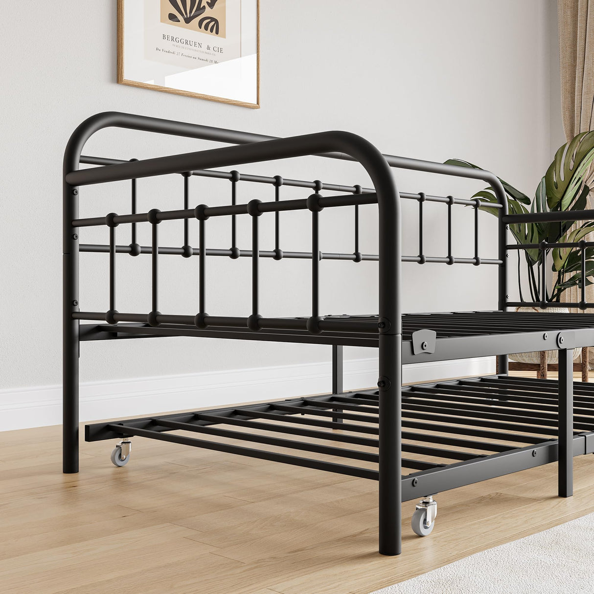 JURMERRY Metal Daybed Frame with Trundle Twin Size Heavy Duty Steel Slats Support Platform Furniture,Textured Black… JURMERRY