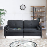 Harper & Bright Designs 76.5-Inch Modern Sofa Couch with 2 Side Pockets, USB Ports on Armrests and LED Lights – Linen Fabric 3-Seater for Living Room, Apartment or Office in Black Harper & Bright Designs