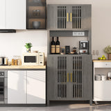 Pantry Kitchen Storage Cabinet, 71” Tall Pantry Cabinet with Rattan Door, Power Outlet, Large Freestanding Cupboard Wood Cabinet for Kitchen, Dining Room Generic