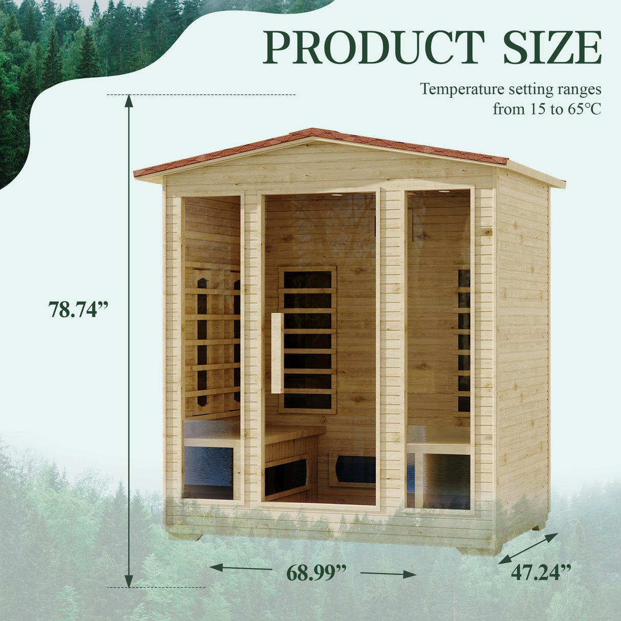 SWHSE Outdoor Sauna,Full Spectrum Infrared Sauna for 4 Person,Home Sauna with 10 Minutes Warm Up Heating Tubes & Panels,Personal Wooden Sauna Room with Bluetooth Speaker,3060Watt SWHSE