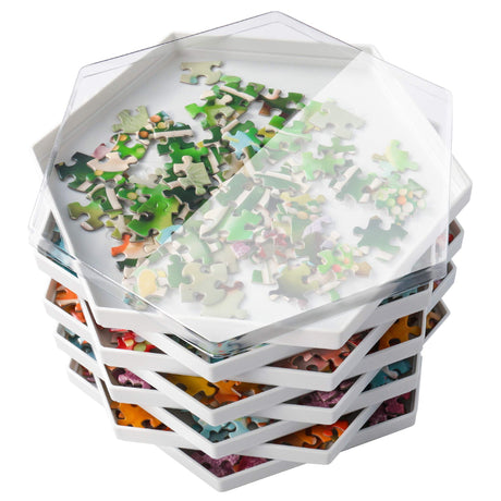 Becko US Stackable Puzzle Sorting Trays Jigsaw Puzzle Sorters with Lid Puzzle Accessory for Puzzles Up to 1500 Pieces, 8 Hexagonal Trays (White) Becko US