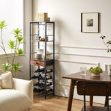 IBUYKE Wine Rack Freestanding Floor, Bar Cabinet for Liquor and Glasses,4-Tier Wood Coffee Bar Cabinet,Glass Holder and Storage Drawer for Home Bar Kitchen Living Room,Rustic Brown UTMJ905H IBUYKE