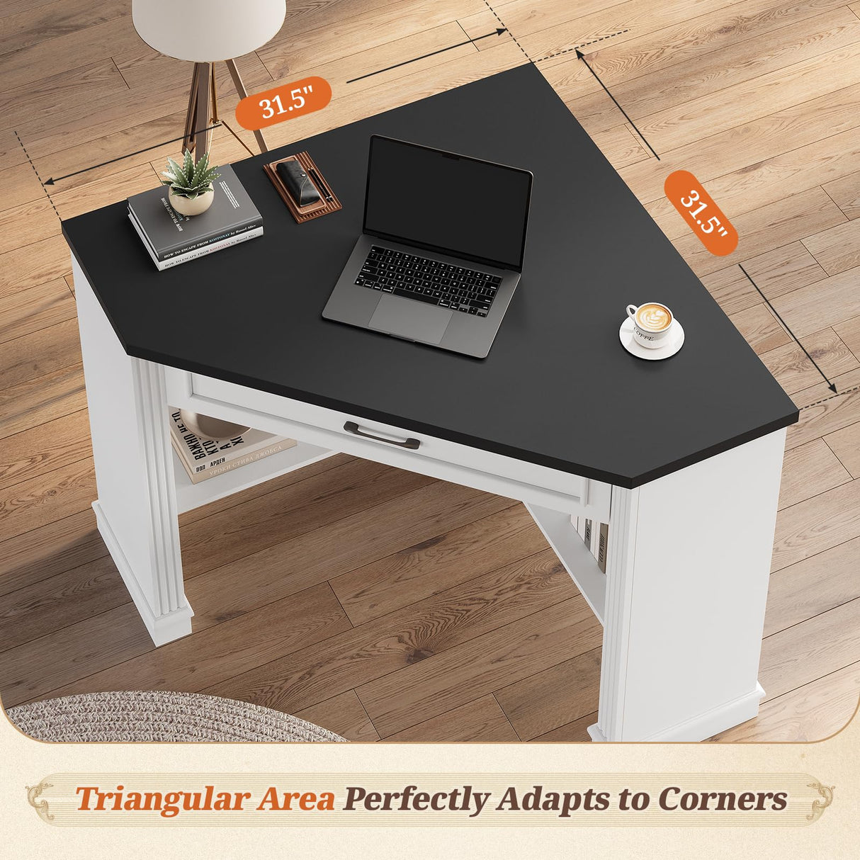 SEDETA 31.5" Corner Desk, Small Corner Desk for Small Space, Farmhouse Corner Computer Desk with Drawer, Small Computer Desk with Storage Shelves for Home Office, Living Room, Bedroom, White SEDETA