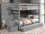 Bedz King Stairway Bunk Beds Full over Full with 4 Drawers in the Steps and a Full Trundle, Gray Bedz King