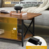 COSTWAY Industrial Coffee Table, 2-Tier Wood Cocktail Tea Table with Storage Shelf and X-Shape Steel Frame, Rectangle Sofa Side Accent Table for Living Room Home Office, Rustic Brown COSTWAY
