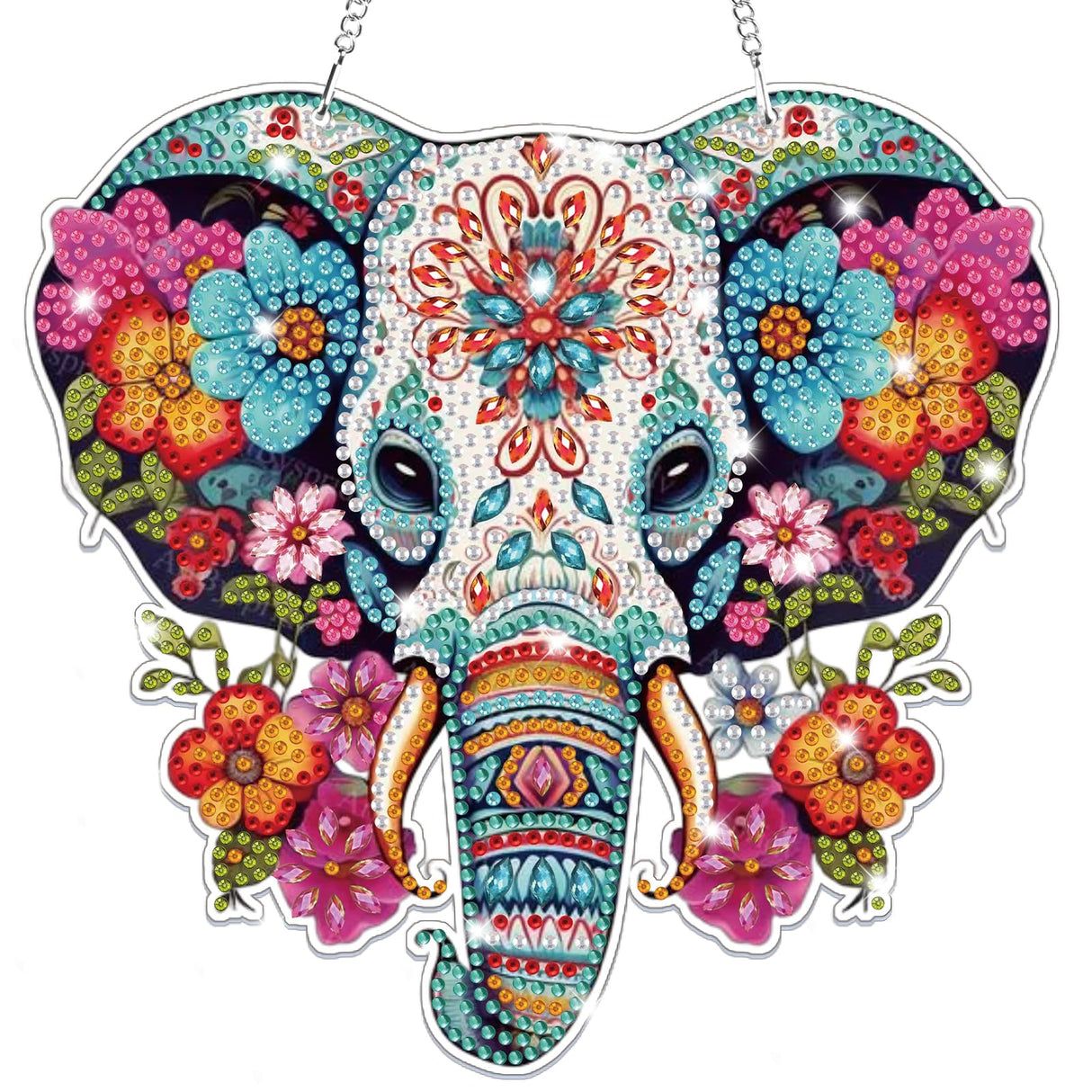 Bowetile Elephant Diamond Art Hanging Kits for Adults Kids, 5D Special Shape Diamond Painting Flowers Pendant Kits, Animal Gem Art Suncatchers Painting Ornament for Home Garden Wall Decor Bowetile