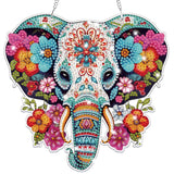 Bowetile Elephant Diamond Art Hanging Kits for Adults Kids, 5D Special Shape Diamond Painting Flowers Pendant Kits, Animal Gem Art Suncatchers Painting Ornament for Home Garden Wall Decor Bowetile