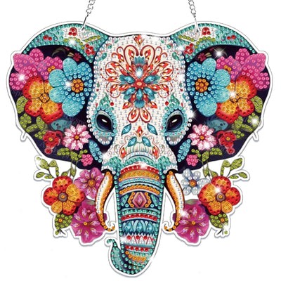 Bowetile Elephant Diamond Art Hanging Kits for Adults Kids, 5D Special Shape Diamond Painting Flowers Pendant Kits, Animal Gem Art Suncatchers Painting Ornament for Home Garden Wall Decor