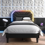 LIKIMIO Twin Bed Frames with Lighted Headboard, Upholstered Modern Cama Twin Platform Bed with Heavy Duty Supports, No Box Spring Need, Noise Free, Easy Assembly, Black LIKIMIO