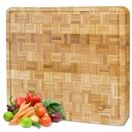 Small End Grain Bamboo Cutting Board | Professional, Butcher Block | Non-Slip Rubber Feet Top Notch Kitchenware