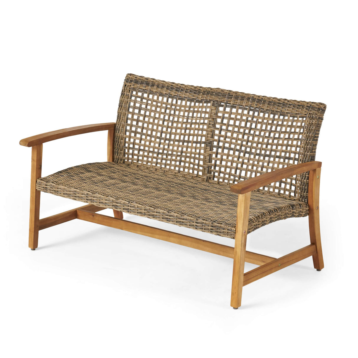 GDFStudio Noble House Hampton Outdoor Wood and Wicker Loveseat in Natural GDFStudio
