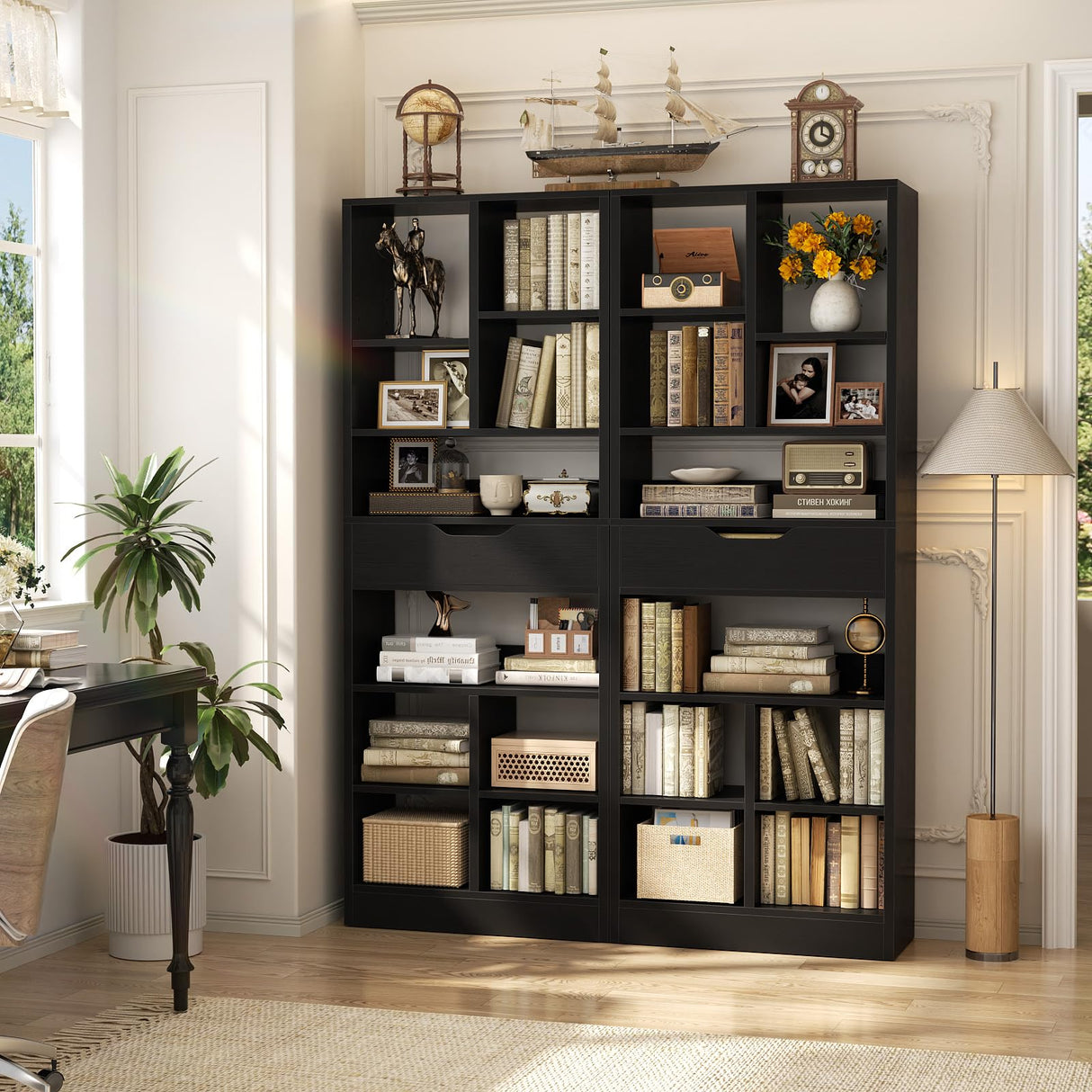 Armocity 8-Tier Book Shelf with Drawer, 73.6" Tall Bookcase and Bookshelf Modern Freestanding Open Display Shelves for Living Room Home Office, Bedroom, Black Armocity