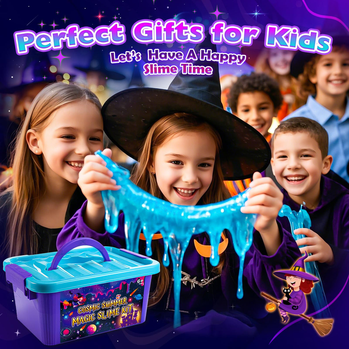 Slime Kit for Girls, Magic Galaxy Slime Making Kit with Magic Sticker,Making Butter Slimes Dark Powder to Make Glitter & Galactic Slimes Stress Relief Toys Fun Gifts Toys for 6-12 Year Olds Girls Boys HCHILDHOOD