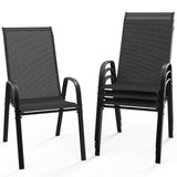 VINGLI Patio Chairs Set of 4 – Stackable Outdoor Dining Chairs with Comfortable Sling High Back Chairs and Armrests for Lawn, Poolside, Courtyard, Balcony, Garden, Black VINGLI