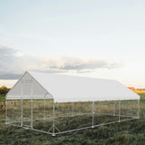 Outdoor Metal Chicken Coop,Metal Chicken Coop with Run,Walk-in Poultry Cage Spire-Shaped Chicken Run with Waterproof and Anti-Ultraviolet Cover for Outside,Backyard and Farm,19.6'x9.8'x6.4' HOOYEAH