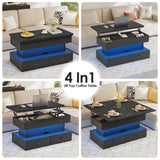 Turosur 40" Lift Top Coffee Table, LED Coffee Tables with Storage and 4 Drawers, Coffee Table with Lifting top for Living Room Home Office Turosur