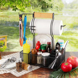 FANGSUN Grill Caddy, BBQ Caddy with Paper Towel Holder, Picnic Condiment Utensil Caddy for Outdoor Camping, Barbecue Accessories Storage Organizer for Griddle Grilling Tool, Rv Patio Camper Must FANGSUN