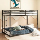 HXERY Bunk Bed Twin Over Twin, 54" Inch Metal Floor Bunk Bed with 11" Guardrails and Convertible Side Ladder. Black HXERY