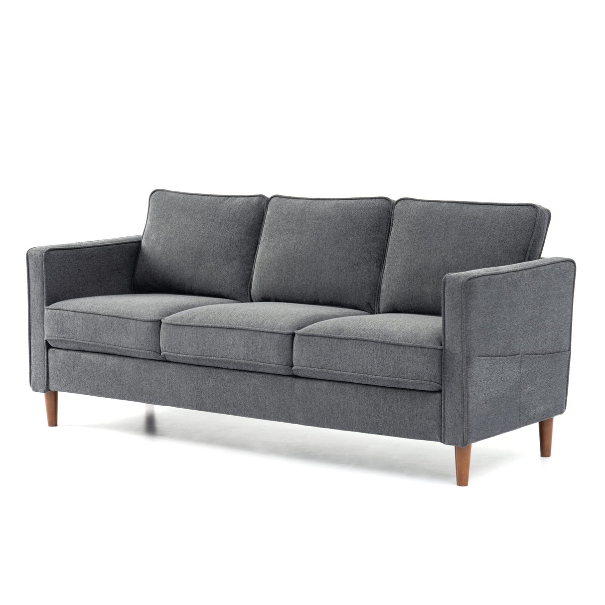 Mellow HANA Modern Linen Fabric Sofa Couch with Armrest Pockets, Dark Heather Grey Mellow