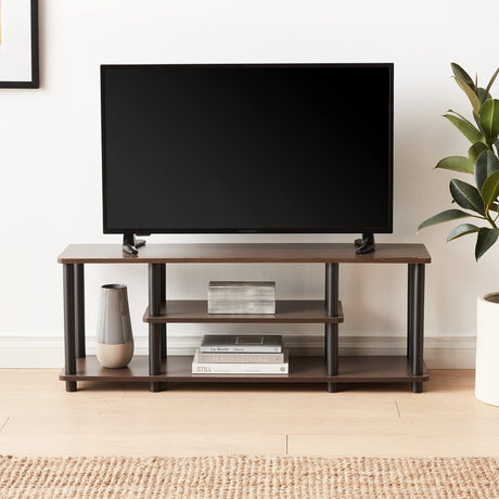 Furinno Turn-N-Tube No Tools 3D 3-Tier Entertainment TV Stand up to 50 inch TV, Round Tubes, Dark Brown / Black Furinno