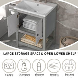 P PURLOVE 24 Inch Bathroom Vanity with Sink,Single Bathroom Vanities Cabinet with Doors and Open Shelf,Solid Wood Small Vanity with Sink,Gray P PURLOVE