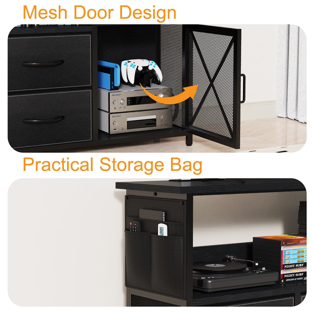 SZLHANJZ Dresser for Bedroom with LED Lights, TV Stand with Charging Station for 50 inch TV, 6 Drawers Chest with Door and Side Storage, Long Metal Dresser Table for Living Room, Black SZLHANJZ