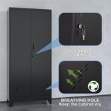 OSEILLC Metal Storage Cabinet with Locking Doors, 61" Tall Garage with Hanging Rod, Broom Closet, Freestanding Bathroom Storage Cabinet, Cleaning Tool,Black OSEILLC