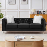 Homies Life 83" Chesterfield Sofa, Velvet Mid-Century Modern Upholstered Couch with 2 Throw Pillows and Acrylic Legs, Nailhead Button Tufted Vintage Sofa for Living Room, Apartment, Office, Black Homies Life