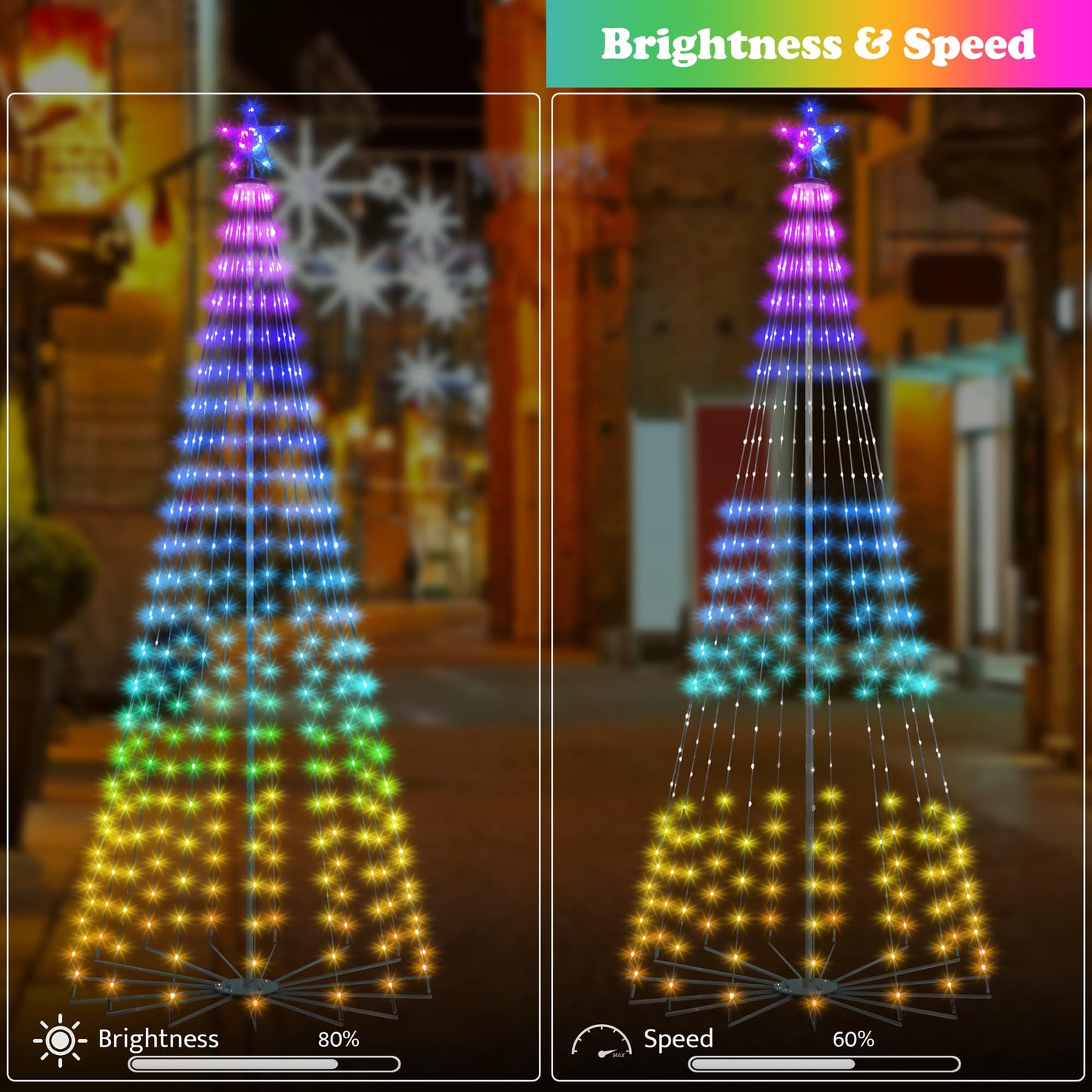 Holaurora 8FT Lighted Outdoor Christmas Tree, 340 LED Smart Cone Tree, Music Sync RGB Fairy Lights, LED Light Show, APP and Remote Control, Timer Function, Perfect for Outdoor Christmas Decorations