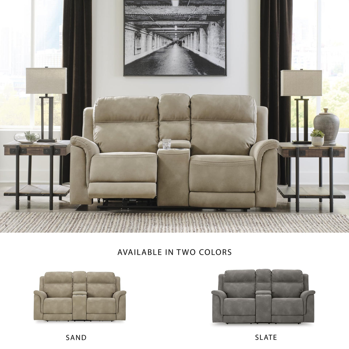 Signature Design by Ashley Next-Gen DuraPella Power Reclining Loveseat with Center Console and Adjustable Headrest, Beige Signature Design by Ashley