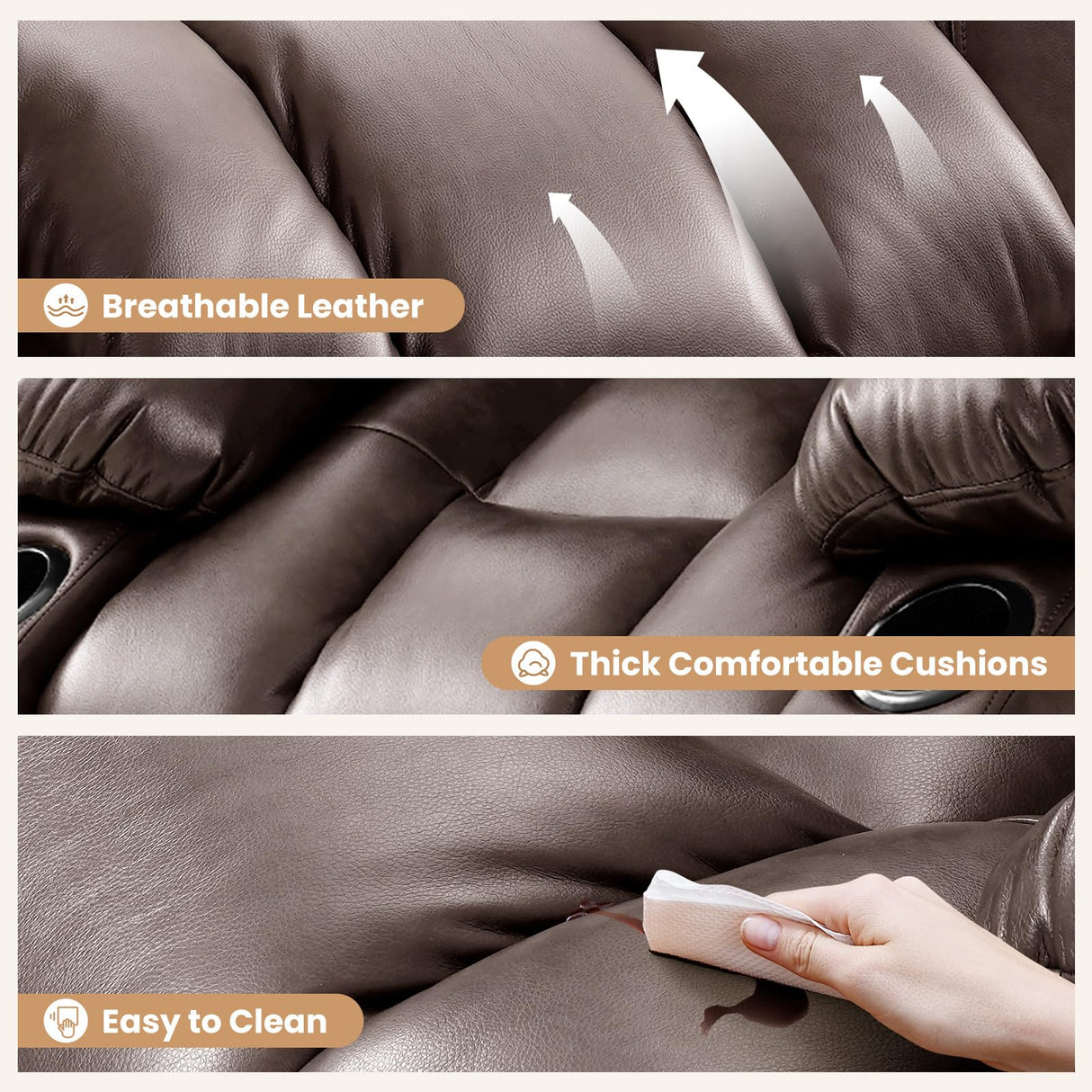 COOSLEEP Power Lift Recliner Chair for Elderly with Massage and Heat, Breathable Leather Recliner Chair for Adults, 2 Cup Holders, USB Ports, Electric Support of Metal,Remote, Xmas Gift(Borwn) COOSLEEP HOME