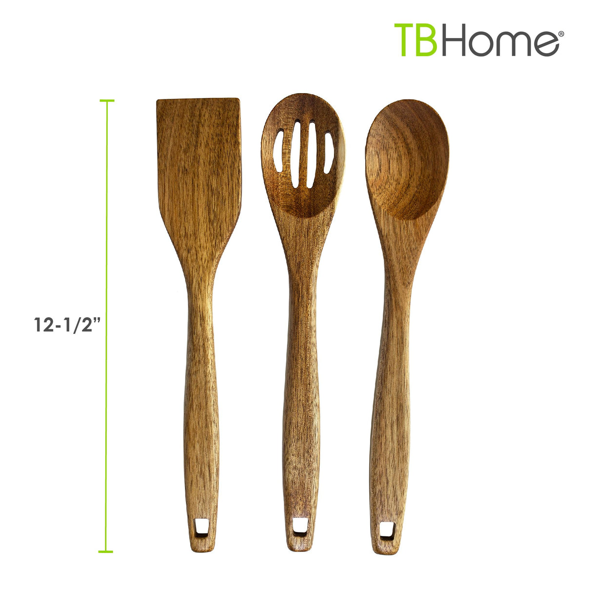 TB Home 3 Piece Acacia Wood Kitchen Utensils Set, Wooden Cooking Utensils Set TB Home