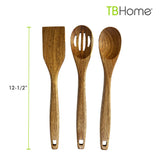 TB Home 3 Piece Acacia Wood Kitchen Utensils Set, Wooden Cooking Utensils Set TB Home