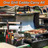 VIKEYHOME Grill Caddy, Picnic BBQ Organizer for Camping Outdoor Mesh Basket with 3 Hanging Hooks and Paper Towel Holder, Ideal Table Storage Tools for RV Camper/Tailgating/Flatware VIKEYHOME