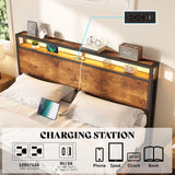 AMERLIFE Full Size Floating Bed Frame with LED Storage Headboard & Charging Station in Rustic Brown AMERLIFE
